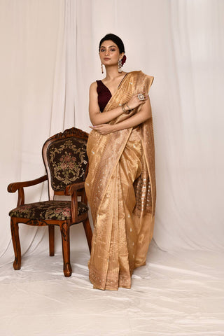 Tussar Gold -Pure Tissue Silk Banarasi Handloom Silk Saree