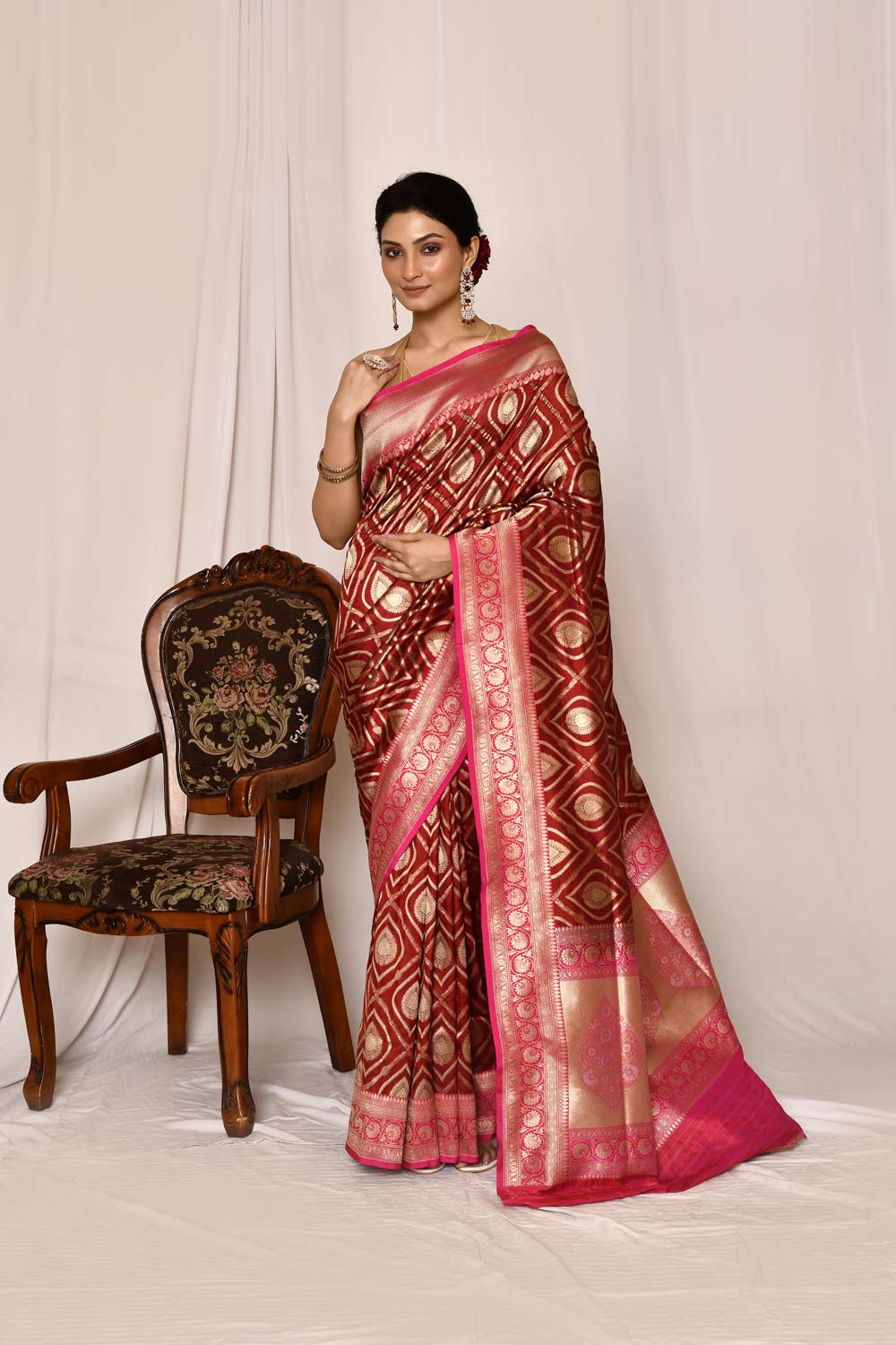 Maroon- Pure Katan Silk Banarasi Handloom Silk Saree