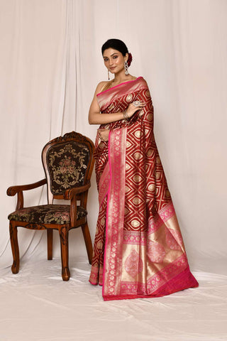 Maroon- Pure Katan Silk Banarasi Handloom Silk Saree