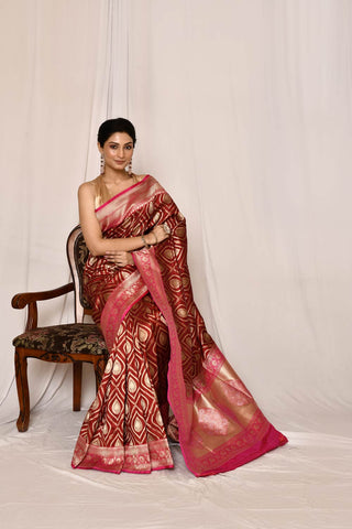 Maroon- Pure Katan Silk Banarasi Handloom Silk Saree