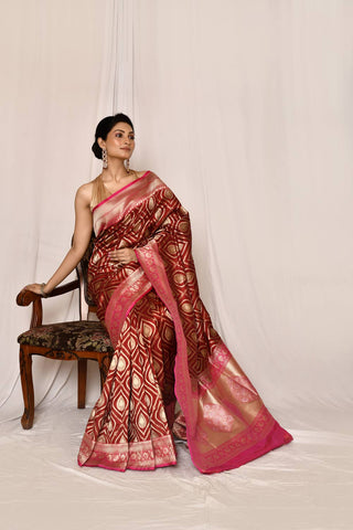 Maroon- Pure Katan Silk Banarasi Handloom Silk Saree