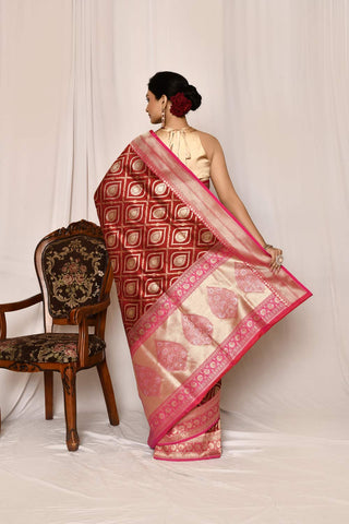 Maroon- Pure Katan Silk Banarasi Handloom Silk Saree