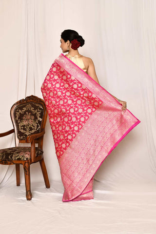 Rani Pink Pure Katan Silk Banarasi Handloom Silk Saree