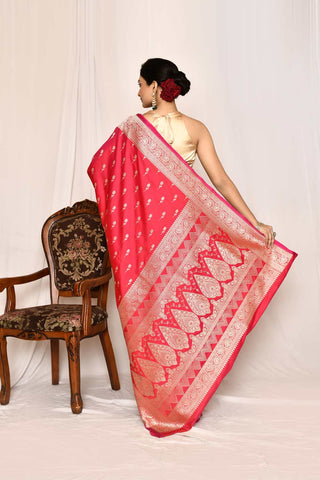 Pink Semi katan Mushru Satin Handloom Silk Saree