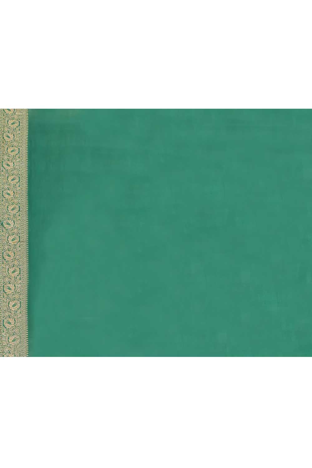 Green Pure Khaddi Saree With Contrast Border In Dark Green Color