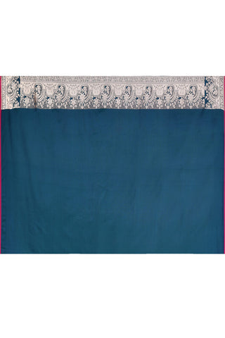 Teal Blue Semi katan Mushru Satin Banarasi Handloom Silk Saree