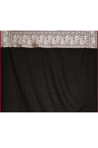 Black Semi Katan Mushru Satin Banarasi Handloom Silk Saree