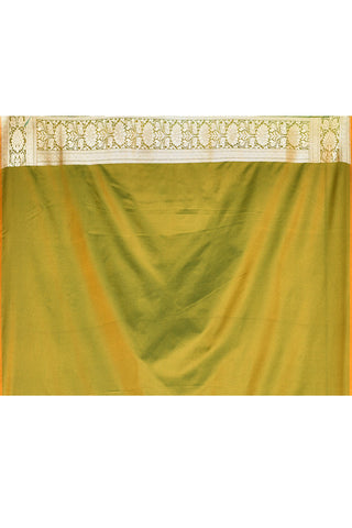 Green-Mustard Semi Katan Mushru Satin Banarasi Handloom Silk Saree