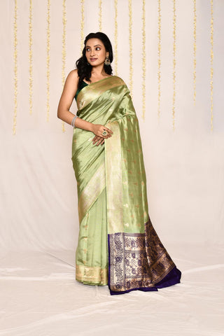 Pista Green Pure Katan Silk Banarasi Handloom Saree