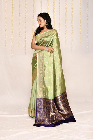 Pista Green Pure Katan Silk Banarasi Handloom Saree