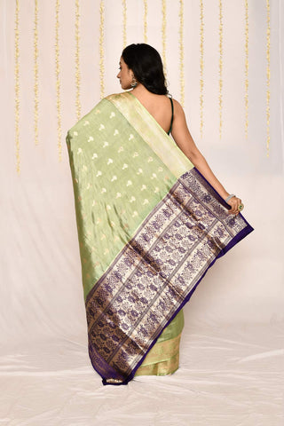 Pista Green Pure Katan Silk Banarasi Handloom Saree