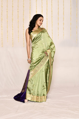 Pista Green Pure Katan Silk Banarasi Handloom Saree