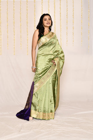 Pista Green Pure Katan Silk Banarasi Handloom Saree