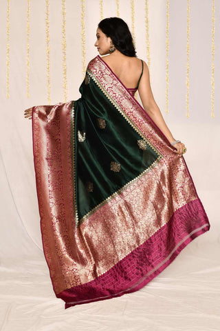 Bottle Green - Pure Katan Silk Banarasi Handloom Silk Saree