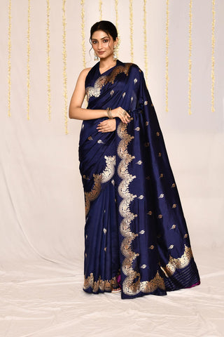 Blue -Pure Katan Silk Banarasi Handloom Silk Saree