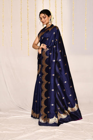 Blue -Pure Katan Silk Banarasi Handloom Silk Saree