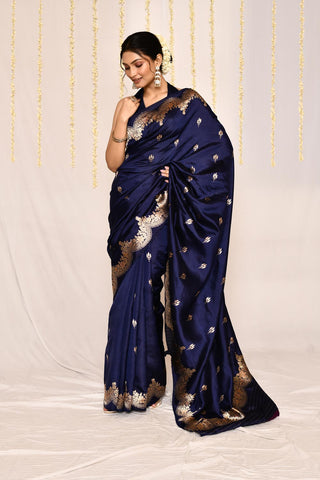 Blue -Pure Katan Silk Banarasi Handloom Silk Saree