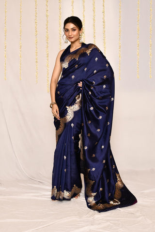 Blue -Pure Katan Silk Banarasi Handloom Silk Saree