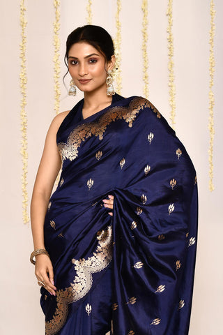 Blue -Pure Katan Silk Banarasi Handloom Silk Saree