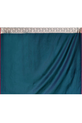 Teal - Semi katan Mushru Satin Banarasi Handloom Silk Saree