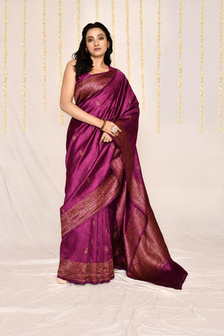 Magenta Pure Tussar Silk Banarasi Handloom Saree