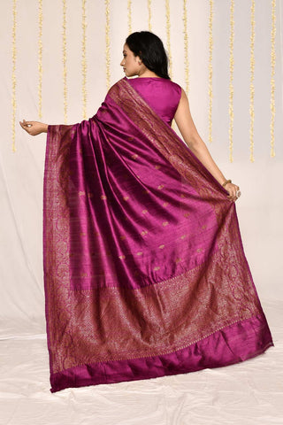 Magenta Pure Tussar Silk Banarasi Handloom Saree