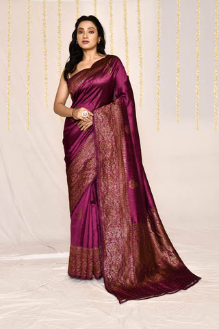 Magenta Pure Tussar Silk Banarasi Handloom Silk Saree