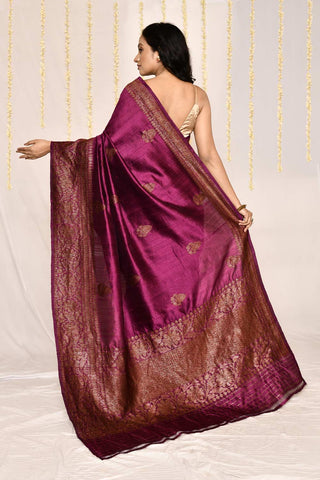 Magenta Pure Tussar Silk Banarasi Handloom Silk Saree