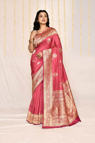 Blush Pink Pure Katan Silk Banarasi Handloom Silk Saree