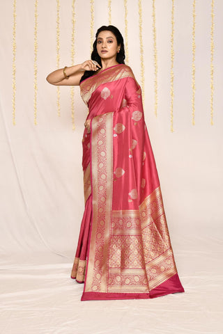 Blush Pink Pure Katan Silk Banarasi Handloom Silk Saree