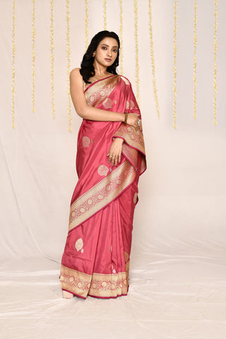 Blush Pink Pure Katan Silk Banarasi Handloom Silk Saree