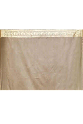 Ash Grey Semi Katan Mushru Satin Banarasi Handloom Silk Saree