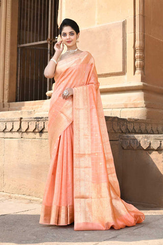 Banarasi Handloom Saree With Kadhua Booti In Ropa And Sona Zari with gharchola stripes