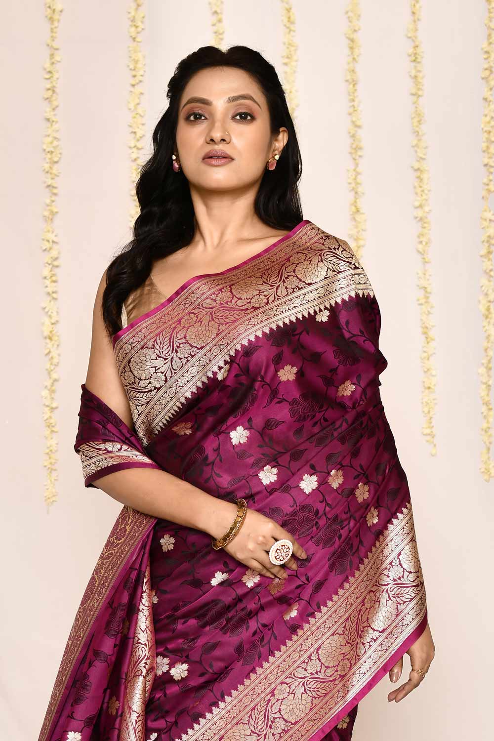 Magenta Pink Semi Katan Mushru Satin Banarasi Handloom Silk Saree