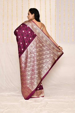 Magenta Pink Semi Katan Mushru Satin Banarasi Handloom Silk Saree