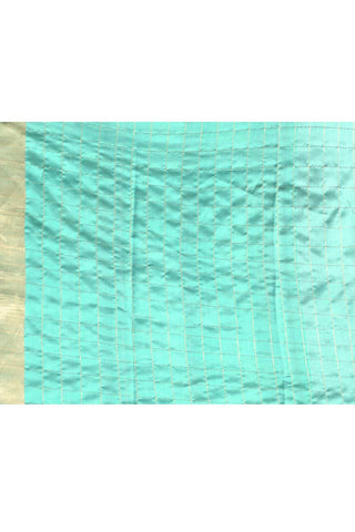 Turquoise Pure Katan Silk Banarasi Handloom Saree With kadhua Border