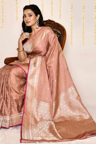 Old Rose Gold Semi Katan Mushru Satin Banarasi Handloom Silk Saree