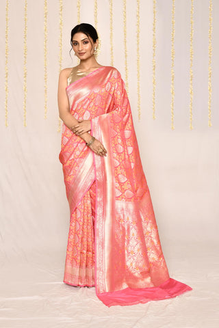 Baby Pink - Pure Katan Georgette Silk Banarasi Handloom Silk Saree