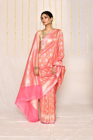 Baby Pink - Pure Katan Georgette Silk Banarasi Handloom Silk Saree