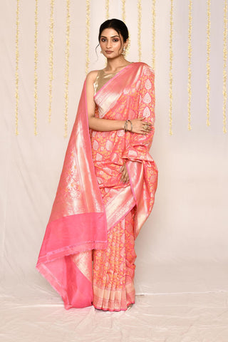 Baby Pink - Pure Katan Georgette Silk Banarasi Handloom Silk Saree