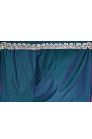 Teal Semi Katan Mushru Satin Banarasi Handloom Silk Saree