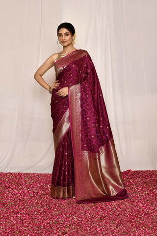 Magenta Purple Semi Katan Mushru Satin Banarasi Handloom Silk Saree