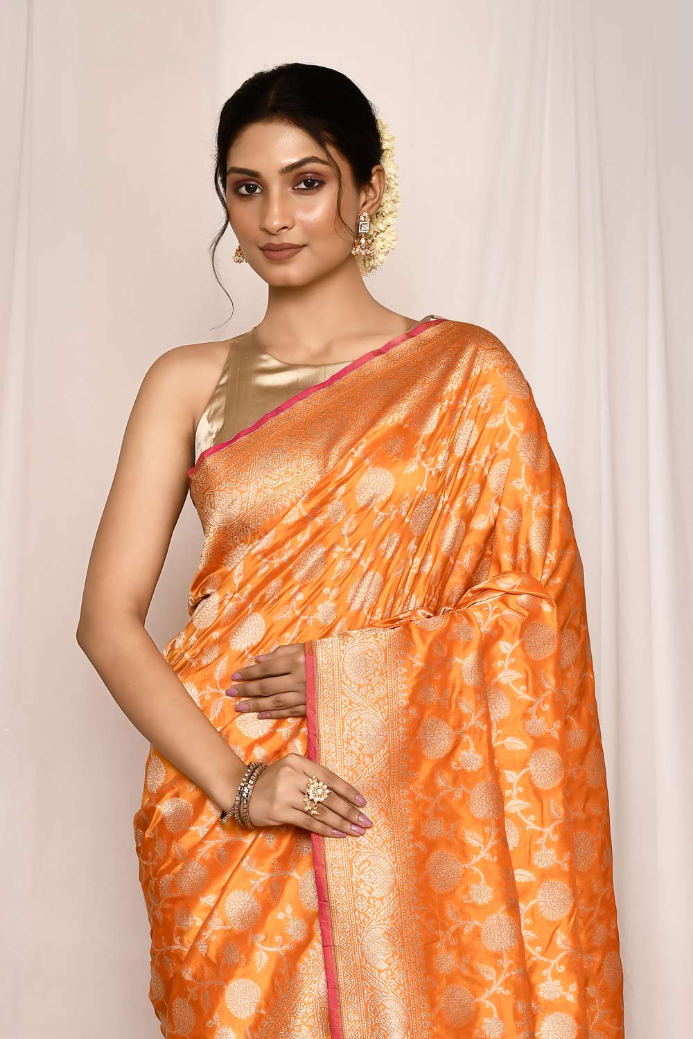 Mustard - Orange Pure Katan Silk Banarasi Handloom Silk Saree