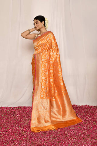 Mustard - Orange Pure Katan Silk Banarasi Handloom Silk Saree