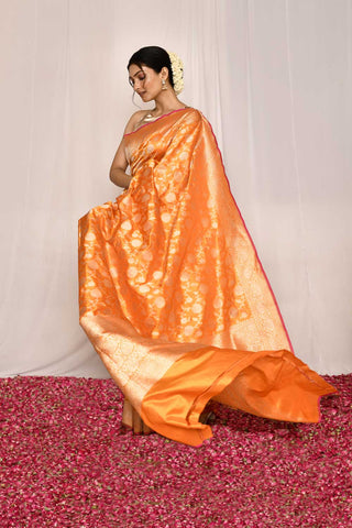 Mustard - Orange Pure Katan Silk Banarasi Handloom Silk Saree