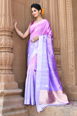 Lilac - Lavender Ombre Pure Katan Silk Banarasi Handloom Sarees