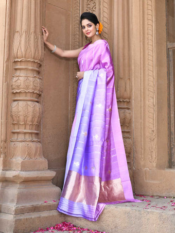 Lilac - Lavender Ombre Pure Katan Silk Banarasi Handloom Sarees