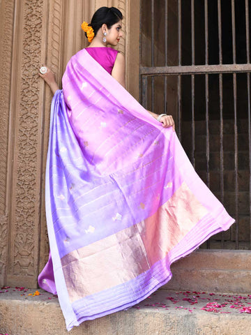 Lilac - Lavender Ombre Pure Katan Silk Banarasi Handloom Sarees