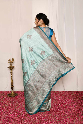 Sky Blue Pure Tussar Silk Banarasi Handloom Silk Saree