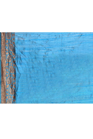 Blue-Pure Tussar Silk Banarasi Handloom Silk Saree